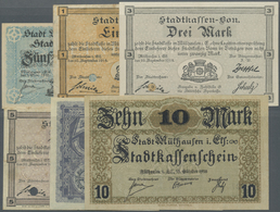 04106 Deutschland - Briefmarkennotgeld: ELSASS: 1914/18 Mühlhausen, 1. Serie Von 1914mit 5 Scheinen 50 Pfg. Bis 5 Mk., T - Other & Unclassified