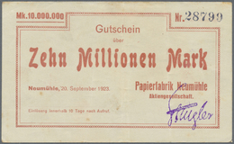 04126 Deutschland - Notgeld - Bayern: Neumühle, Papierfabrik Neumühle AG, 10 Mio. Mark, 20.9.1923, Erh. III - [11] Emissions Locales