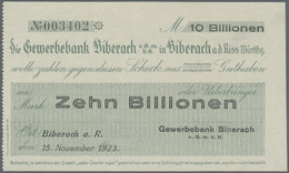 04266 Deutschland - Notgeld - Württemberg: Biberach, Gewerbebank, 10 Billionen Mark, 15.11.1923, Gedruckter Eigenscheck, - [11] Local Banknote Issues