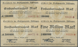 04268 Deutschland - Notgeld - Württemberg: Böblingen, Stadt, 100 (2, KN-Varianten), 500 Tsd., 1 Mio. Mark, 13.8.1923, Er - [11] Local Banknote Issues
