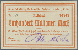 04270 Deutschland - Notgeld - Württemberg: Calw, Blank & Stoll, Mechanische Holzwarenfabrik, 100 Mio. Mark, 12.10.1923, - [11] Emissions Locales