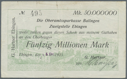 04274 Deutschland - Notgeld - Württemberg: Ebingen, G. Hartner, 50 Mio. Mark, 5.10.1923 (Tag Und Monat Gestempelt), Sche - [11] Emissions Locales