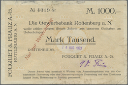 04328 Deutschland - Notgeld - Württemberg: Rottenburg, Fouquet & Frauz AG, 1000 Mark, 24.8.1923 (Datum Gestempelt), Sche - [11] Emissions Locales