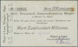 04389 Deutschland - Notgeld - Württemberg: Wangen, Hoyer & Lavo KG, 200 Mio. Mark, 20.10.1923 (Datum Gestempelt), Erh. I - [11] Emissions Locales