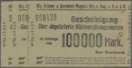 04392 Deutschland - Notgeld - Württemberg: Wangen, Allg. Konsum- U. Sparverein Wangen I. Allg. U. Umg. EGmbH, 100 Tsd. M - [11] Emissions Locales