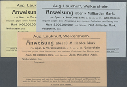 04393 Deutschland - Notgeld - Württemberg: Weikersheim, Aug. Laukhoff, 1, 5, 10 Mrd. Mark, Blanko Ohne Datum, Stempel Un - [11] Emissions Locales