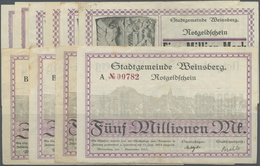 04397 Deutschland - Notgeld - Württemberg: Weinsberg, Stadtgemeinde, 100, 500 Tsd., 1, 2, 5 Mio. Mark, 7.9.1923, Jeweils - [11] Emissions Locales