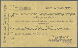 04400 Deutschland - Notgeld - Württemberg: Wangen, Hoyer & Lavo KG, 10 Mio. Mark, 29.9.1923 (Datum Gestempelt), Erh. II- - [11] Emissions Locales
