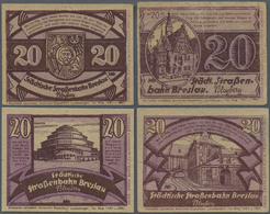 04412 Deutschland - Notgeld - Ehemalige Ostgebiete: Breslau, Städtische Straßenbahn, 4 X 20 Pf., O. D. - 30.6.1922, Druc - Other & Unclassified