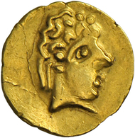 05000 Gallien: Gallien, Mediomatrici: 1/4 Gold-Stater (2./1. Jh. V.Chr.), Stilisierter Apollo(?)-Kopf Nach Rechts / Pega - Galle