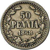 05083 Finnland: 50 Pennia 1868 S, KM 2,1, Sehr Seltener Jahrgang, Schön-sehr Schön. - Finlandia