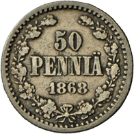 05083 Finnland: 50 Pennia 1868 S, KM 2,1, Sehr Seltener Jahrgang, Schön-sehr Schön. - Finlande