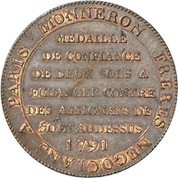 05094 Frankreich: Pariser Constitution, 1791-1792: Bronzemedaille Zu 2 Sols AN III = 1791, Werkstatt Der Brüder Monneron - Autres & Non Classés