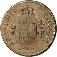 05097 Frankreich: Convention 1792-1795: 2 Sol Aux Balances, An II, 1793 B (Rouen), Durchmesser 35 Mm, Gewicht 22,2g. Gad - Autres & Non Classés