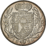 05138 Liechtenstein: Johann II (1858-1929): 5 Franken 1924, KM 10, Divo 104; Selten, Auflage Nur 15.000 Stück !! Portrai - Liechtenstein