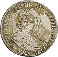 05156 Russland: Peter I. Der Große, 1689-1725: Rubel 1718; 27,16 G, Randschrift, Davenport 1652, Klebefilmreste, Min. Sc - Russie