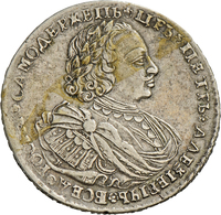 05157 Russland: Peter I. Der Große, 1689-1725: Rubel 1721; 27,55 G, Randschrift, Davenport 1655, Klebefilmreste, Sehr Sc - Russia