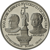 05183 Russland: 500 Jahre Rußland-Krieg Gegen Napoleon: 150 Rubel 1991, ½oz Platin (16.000 Ex.), Im Etui Und Zertifikat/ - Russia