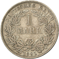 05360 Umlaufmünzen 1 Pf. - 1 Mark: 1 Mark 1891 D, Jaeger 17, Selten RR, Sehr Schön. - Taler & Doppeltaler