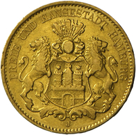 05387 Hamburg: Freie Und Hansestadt: 10 Mark 1880 J, Jaeger 209, Gold 900, 3,982 G, Kl. Einhiebe, Min. Randfehler, Schön - Monete D'oro