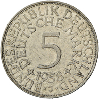 05423 Bundesrepublik Deutschland 1948-2001: 5 DM Kursmünze 1958 J, Nur 60.000 Ex., Jaeger 387, Sehr Schön, Mit Echtheits - Altri & Non Classificati