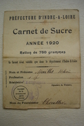 Guerre 14-18 CARNET DE SUCRE 1920 VILLE DE TOURS 37 INDRE ET LOIRE - 1914-18