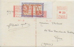 1935 - CARTE ILLUSTREE (VOIR DOS) Avec EMA + VIGNETTE De L'EXPO PHILATELIQUE De ORLEANS (LOIRET) => REIMS - Briefmarkenmessen