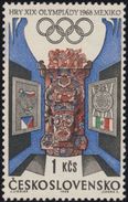 Czechoslovakia / Stamps (1968) 1674: XIX. Summer Olympics Mexico 1968 (Old Mexican Art, Flags) Painter: Josef Liesler - Francobolli