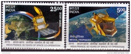 India Inde Indien  2015 France Joint Issue Space Commune Emission Spatiale 2v Stamp Set MNH - Neufs