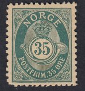 NORVEGIA - NORGE - 1900 -  Yvert 55 B Con Traccia Di Linguella, MH; 35 øre, Verde Scuro. - Neufs