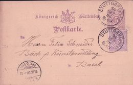Württemberg Post, Entier Postal + Timbre, Stuttgart - Basel (14.9.86) - Autres & Non Classés