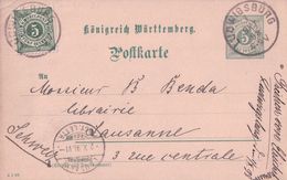 Württemberg Post, Entier Postal + Timbre, Ludwigsburg - Lausanne Suisse (2.10.98) - Autres & Non Classés
