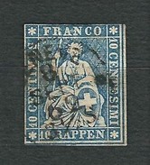 SVIZZERA 1854 - Helvetia, 10 C. Azzurro - Mi:CH 14 - Used Stamps