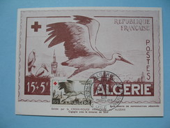 Carte Maximum  Algérie  1957   Au Profit De La Croix Rouge  Cigogne Sur Sétif - Maximum Cards