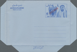 GA Abu Dhabi: STATIONERIES 1968, Airletter Sheet 40f. "Falcon/Sheikh Zayed Bin Sultan Al Nahyan" With SPECIMEN Overprint - Abu Dhabi