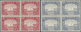 ** Aden: 1937, Dhow Definitives 3a. Carmine, 3½a. Grey-blue, 8a. Pale Purple And 1r. Brown All In Blocks Of Four, Mint N - Yémen