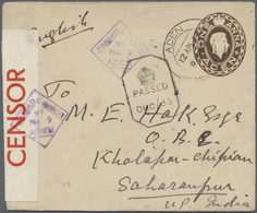 GA Aden: 1942. Aden 'One Anna' Brown Postal Stationery Envelope Cancelled By Aden Double Ring Addressed To India With 'O - Yemen