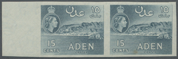 /** Aden: 1953-63 15c. Greenish Grey Variety IMPERFORATE Horizontal Pair, Marginal At Left, Unmounted Mint, One With Sma - Yemen