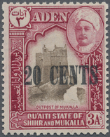 ** Aden - Qu'aiti State In Hadhramaut: 1951, Definitive 3a. 'Outpost Of Mukalla' With DOUBLE SURCHARGE '20 CENTS' Incl. - Yemen