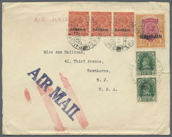 Br Bahrain: 1938 Airmail Cover To The U.S.A. Franked By 1933-37 KGV. 2r. And 2a. Strip Of Three In Combination With 1938 - Bahreïn (1965-...)