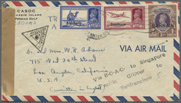Br Bahrain: 1938-41 KGVI. 12a. Along With 3a6p. And 2r. On 1941 Censored Airmail Envelope To Los Angeles, U.S.A. "Via B. - Bahrain (1965-...)