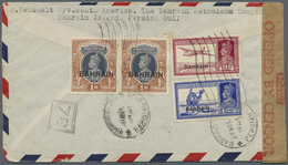Br Bahrain: 1941. Air Mail Envelope Addressed To The United States Bearing Bahrain SG 27, 3a6p Blue, SG 31, 12a Lake And - Bahrain (1965-...)