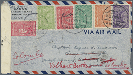 Bahrain: 1943, Saudia-Arabia Five Colour Franking Of 16 3/4 G. Tied "KOBAR 16.3.43" To Air Mail Cover India And Fwd. To - Bahreïn (1965-...)