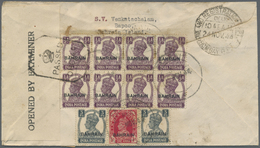 Br Bahrain: 1944. Registered Air Mail Envelope Addressed To India Bearing SG 23, 1a Carmine, SG 38, 3p Grey (2) And SG 3 - Bahrein (1965-...)