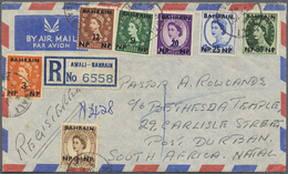 Br Bahrain: 1957. Registered Air Mail Envelope Addressed To Durban, South Africa Bearing SG 102, 1n.p. On 5d Brown, SG 1 - Bahrein (1965-...)