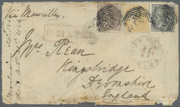 Br Birma / Burma / Myanmar: 1864, Envelope Franked With 1,2 And 4 Anna Cancelled With "B 127" From MOULMEIN Via Marseill - Myanmar (Birmanie 1948-...)