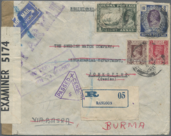 Br Birma / Burma / Myanmar: 1941. Registered Air Mail Envelope Addressed To Sweden Bearing SG 22, 1a Brown, SG 24, 2a Ca - Myanmar (Burma 1948-...)