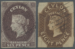 O Ceylon / Sri Lanka: 1857-59 QV 6d. Purple-brown And 8d. Brown Both Used, With Complete To Wide Margins Around And Fres - Sri Lanka (Ceylan) (1948-...)