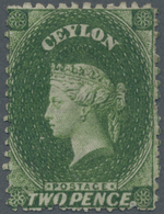 (*) Ceylon / Sri Lanka: 1863-66 Watermark Crown CC (23 Mm High), Perforated 12½, 2d. Yellowish Green, Unused Without Gum - Sri Lanka (Ceylon) (1948-...)