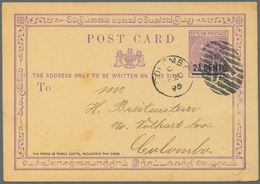 GA Ceylon / Sri Lanka: 1885, 2 1/2 C. On 2 C. Postal Stationery Card, Two Different Overprint Card, Used As Local Card F - Sri Lanka (Ceylon) (1948-...)